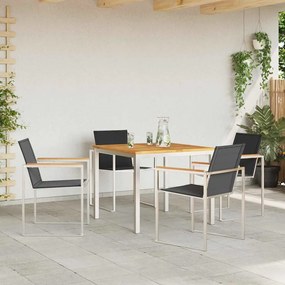 Conjunto de Jantar de Jardim com 5 Peças de Madeira de Teca e Aço Inox