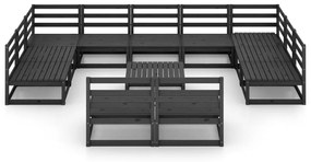 12 pcs conjunto lounge de jardim pinho maciço