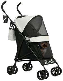 PawHut Carrinho para Cães Pequenos com Estrutura Compacta Carrinho Dobrável com Colchão Lavável Suporte para Copos 76x44x103 cm Creme