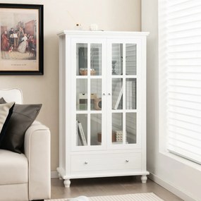 Estante arrumação com portas de vidro temperado e estante ajustável para escritório e sala de estar 80 x 40 x 139 cm Branco