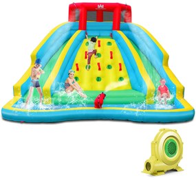 Parque Aquático Insuflável com Ventilador 680W 2 Cordas Piscina Splash Muro de Escalada Castelo Insuflável para Crianças 452 x 362 x 228 cm Multicolor