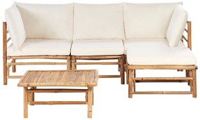 Conjunto de jardim de canto 4 lugares em madeira de bambu branco-creme CERRETO Beliani