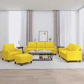 4 pcs conjunto de sofás com almofadões tecido amarelo-claro