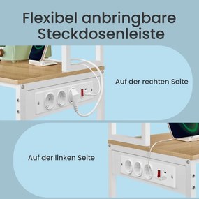Armário de cozinha com iluminação LED 40 x 80 x 168,4 cm, com tomadas e prateleiras ajustáveis branco com acabamento em cor carvalho