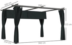 Pérgola com Teto Retrátil 3,9x3x2,2 m Paredes Laterais Tecido de Poliéster Anti UV Pérgola para Jardim Cinzento