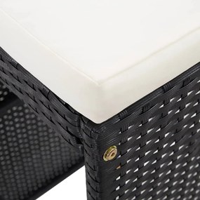 7 pcs conjunto bar para jardim c/ almofadões vime PE preto