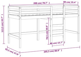 Cama alta p/ criança c/ escada 90x200 cm pinho maciço branco
