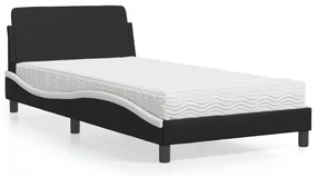 Cama com colchão 100x200 cm couro artificial preto e branco