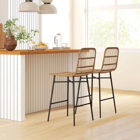 Conjunto de 2 Bancos Altos de Cozinha Bancos de Bar com Encosto e Assento em Vime Sintético 43x56x101 cm Castanho claro e preto