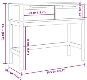 Mesa consola FLORO 89,5x36,5x73 cm pinho maciço castanho mel