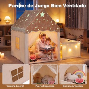 Casa de Jogos Infantil 2 em 1, 169 x 120 x 136 cm, Luzes Estreladas, Bege