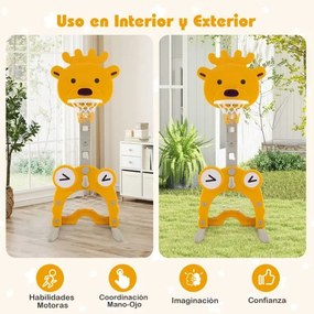 Cesto de basquetebol Veado 4 em 1 com baliza de futebol, argolas e golfe, altura ajustável, base reenchível para interior e exterior Amarelo