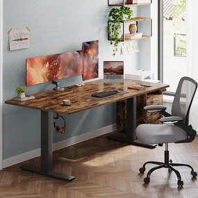 Secretária elétrica com regulação elétrica da altura, 180 x 80 x (72-120) cm, com porta USB-C castanho