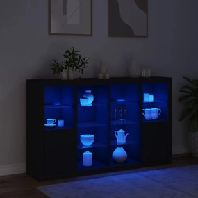 Aparadores c/ luzes LED 3 pcs derivados de madeira preto