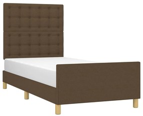 Estrutura de cama c/ cabeceira 90x190 cm tecido castanho-escuro