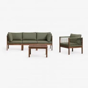 Conjunto De Sala Com Sofá Modular De 3 Peças Com Apoios De Braço, Poltrona E Mesa De Centro Em Madeira De Acácia Branson - Sklum
