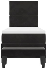 Cama Box Spring com Colchão &amp; Banco Preto 80x200 cm Veludo