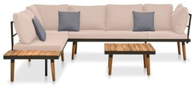 4 pcs conj. lounge jardim c/ almofadões madeira acácia maciça