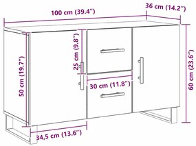 Sideboard vidaXL Preto Carvalho 100x36x60 cm Madeira de Engenharia