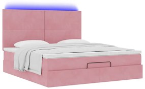 Estrutura de cama otomana com colchões 160x200 cm veludo rosa