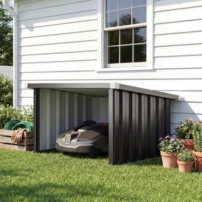 Abrigo para robô cortador de relva 108 x 86 x 62,5 cm, garagem para robô cortador de relva com telhado inclinado em aço galvanizado cinzento escuro