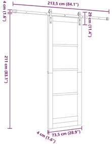 Porta Deslizante vidaXL com Conjunto de Ferragens Branca 73,5x211 cm M