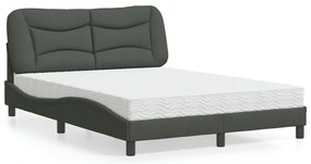 Cama com colchão 140x200 cm tecido cinzento-escuro