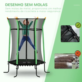 Trampolim para Crianças com Rede de Segurança e Estrutura de Aço para Interiores e Exteriores Carga 50kg Ø160x190 cm Verde