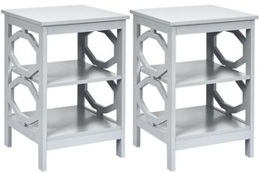 2 x Mesas de cabeceira 3 camadas decoração de mesa lateral em formato ômega mesa lateral para sofá quarto sala corredor 40 x 40 x 61 cm Cinzento