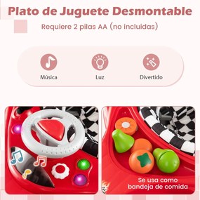 Andarilho dobrável convertível 4 em 1 3 níveis de altura ajustável Música e bandeja de alimentação Almofada almofadada para bebés 7-14 meses Vermelho