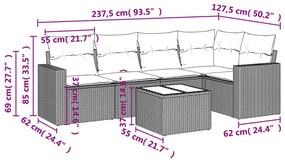 6 pcs conj. sofás jardim com almofadões vime PE cinzento-claro