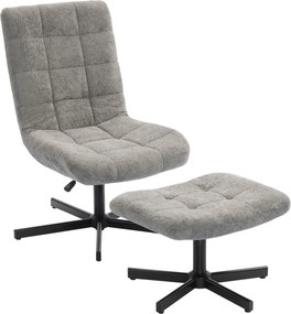 Poltrona de sala com apoio para os pés, cadeira giratória, altura ajustável, encosto reclinável, 66 x 80 x 93-104 cm, cinzenta