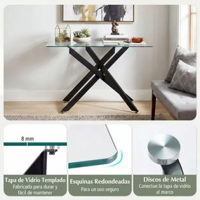 Mesa Consola 115 x 45 x 78 cm com Tampo Temperado e Pernas de Metal para Sala, hall Entrada Preta