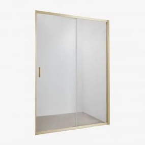Mampara De Duche Com Acesso Frontal E Porta Deslizante, Vidro Temperado De 6 Mm E Alumínio Dover Transparente & 140 X 195 Cm & Dourado Escovado -