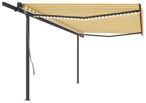 vidaXL Toldo automático LED e sensor de vento 5x3 m amarelo e branco