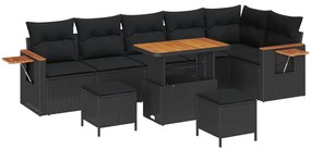 vidaXL Conjunto de Sofá de Jardim com almofada 9 pcs Preto
