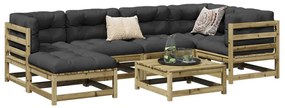 7 pcs conjunto sofás de jardim c/ almofadões pinho impregnado