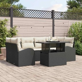 vidaXL Conjunto de Sofá de Jardim 7 Peças com Almofadas Rattan Preto