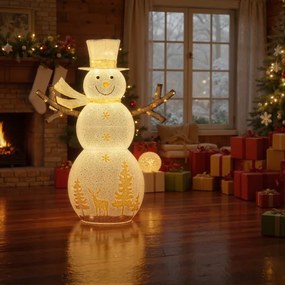 Boneco de neve 3D iluminado pré-iluminado com 100 luzes LED 109 cm x 32 cm x 141 cm para interior e exterior com chapéu e cachecol branco