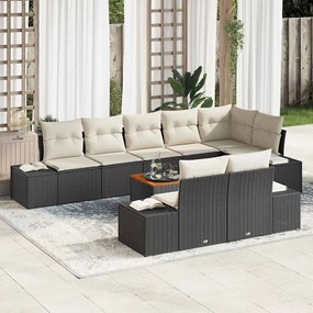 vidaXL Conjunto de Sofá de Jardim com almofada 9 pcs Preto vime PE