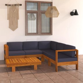 6 pcs conj. lounge de jardim c/ almofadões cinza-escuro acácia