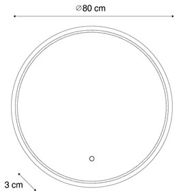 Espelho de banheiro moderno de 80 cm com LED e dimmer de toque - Sebas Moderno