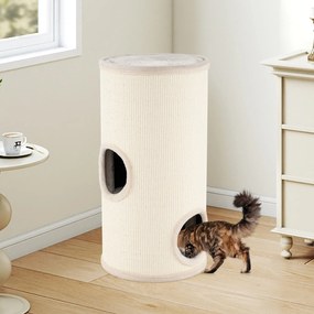 Torre Arranhadora para Gatos, 36 x 36 x 70 cm, Três Níveis, Bege
