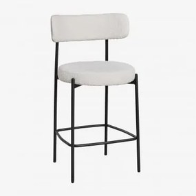 Pacote De 4 Bancos Altos Estofados Anisa 65 Cm Com Encosto Negro & Bouclé Branco - Sklum