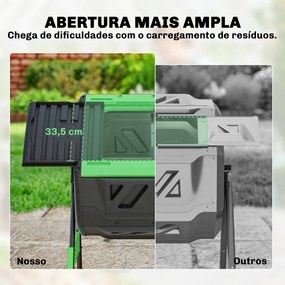 Compostador Giratório 200L com Sistema de Ventilação e Base Metálica para Compostagem de Resíduos Orgânicos Verde
