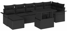 Conjunto de Sofás de Jardim vidaXL de 8 Peças com Almofadas Preto Polirattan