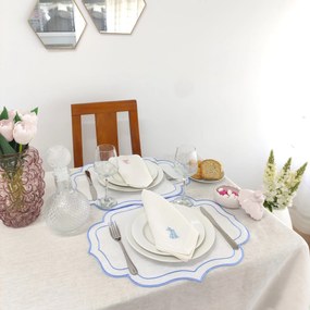 Toalha de Mesa Linho e Ponto Aberto Easter Bunny