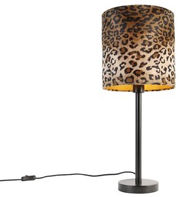 Candeeiro de mesa moderno preto com sombra leopardo 25 cm - Simplo Moderno