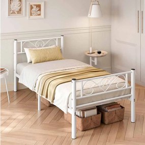 Estrutura de cama de solteiro em metal 198 x 91,8 x 86,4 cm branco