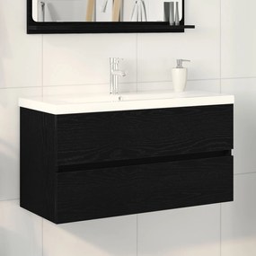 Gabinete de Lavabo vidaXL com Cuba Embutida Carvalho Preto Madeira Eng